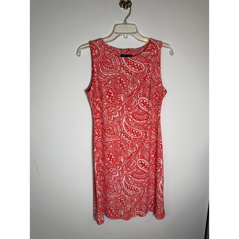 Tommy Hilfiger Womens Red White Paisley Sleeveless Sheath Dress Size 4